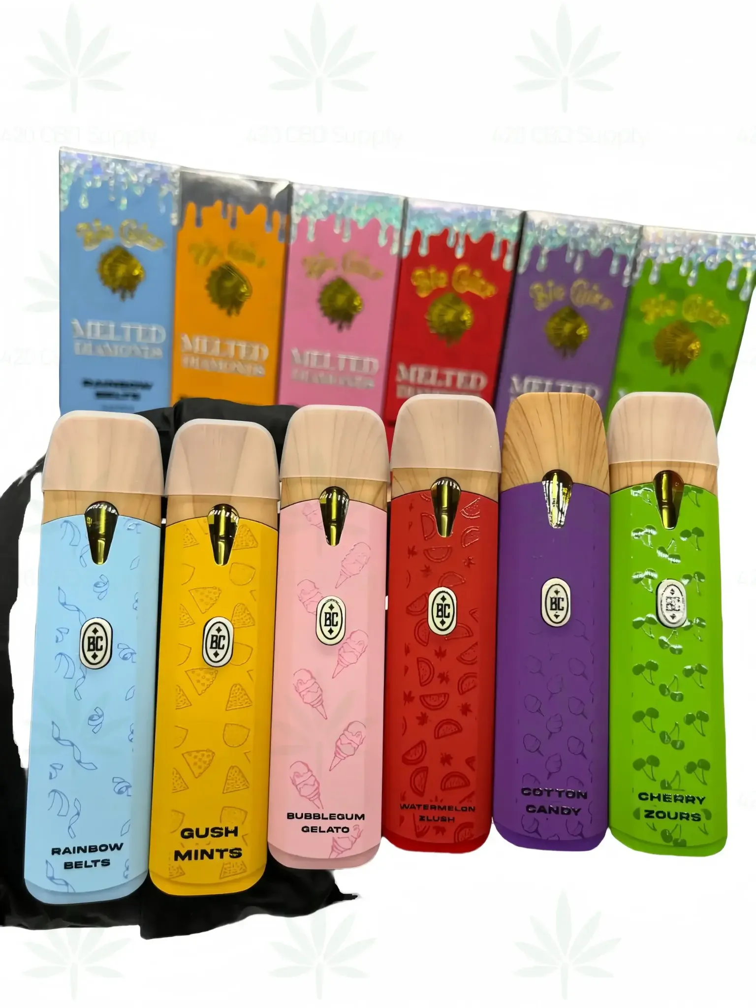 Six Big Chief Melted Diamonds disposable devices with mixed flavor packaging